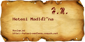 Hetesi Madléna névjegykártya